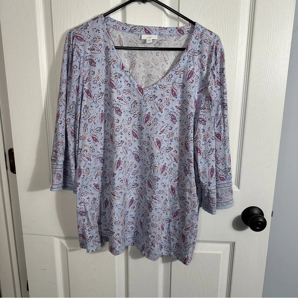 J. Jill v-neck top, 3/4 length sleeves, 100% cotton. Size L. - Picture 1 of 8